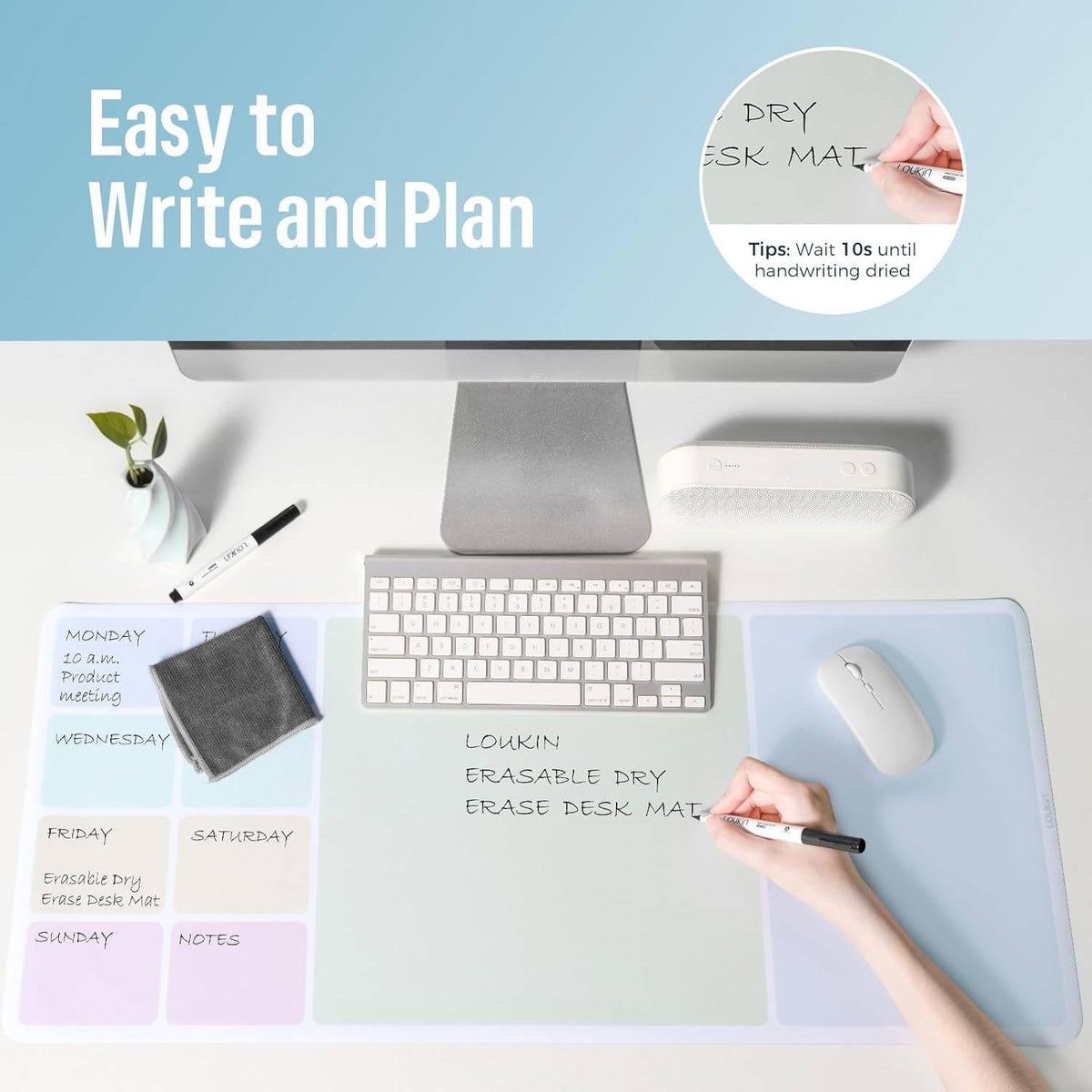 Non-Slip Dry Erase Desk Mat, 32''x14'' Writing Mouse Pad for Office