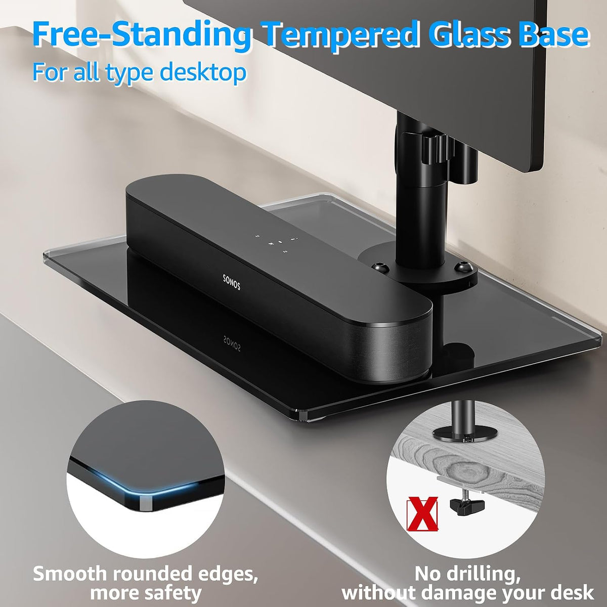 Monitor Stand for Desk, Freestanding Monitor Mount Fits 13-32 inch Screen up to 19.8 lbs, Screen Stand with Swivel, Height, Rotation Adjustment, VESA Mount 100 x 100mm, 75 x 75mm