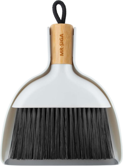 Mini Dustpan and Brush Set, Bamboo Handle, White, 1 Set