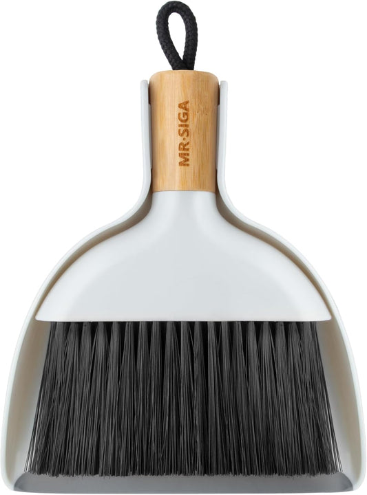 Mini Dustpan and Brush Set, Bamboo Handle, White, 1 Set