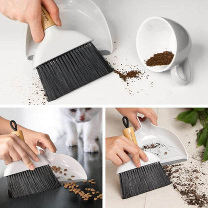 Mini Dustpan and Brush Set, Bamboo Handle, White, 1 Set