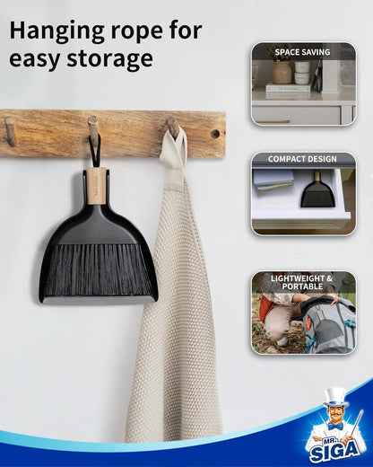 Mini Dustpan and Brush Set, Bamboo Handle, White, 1 Set