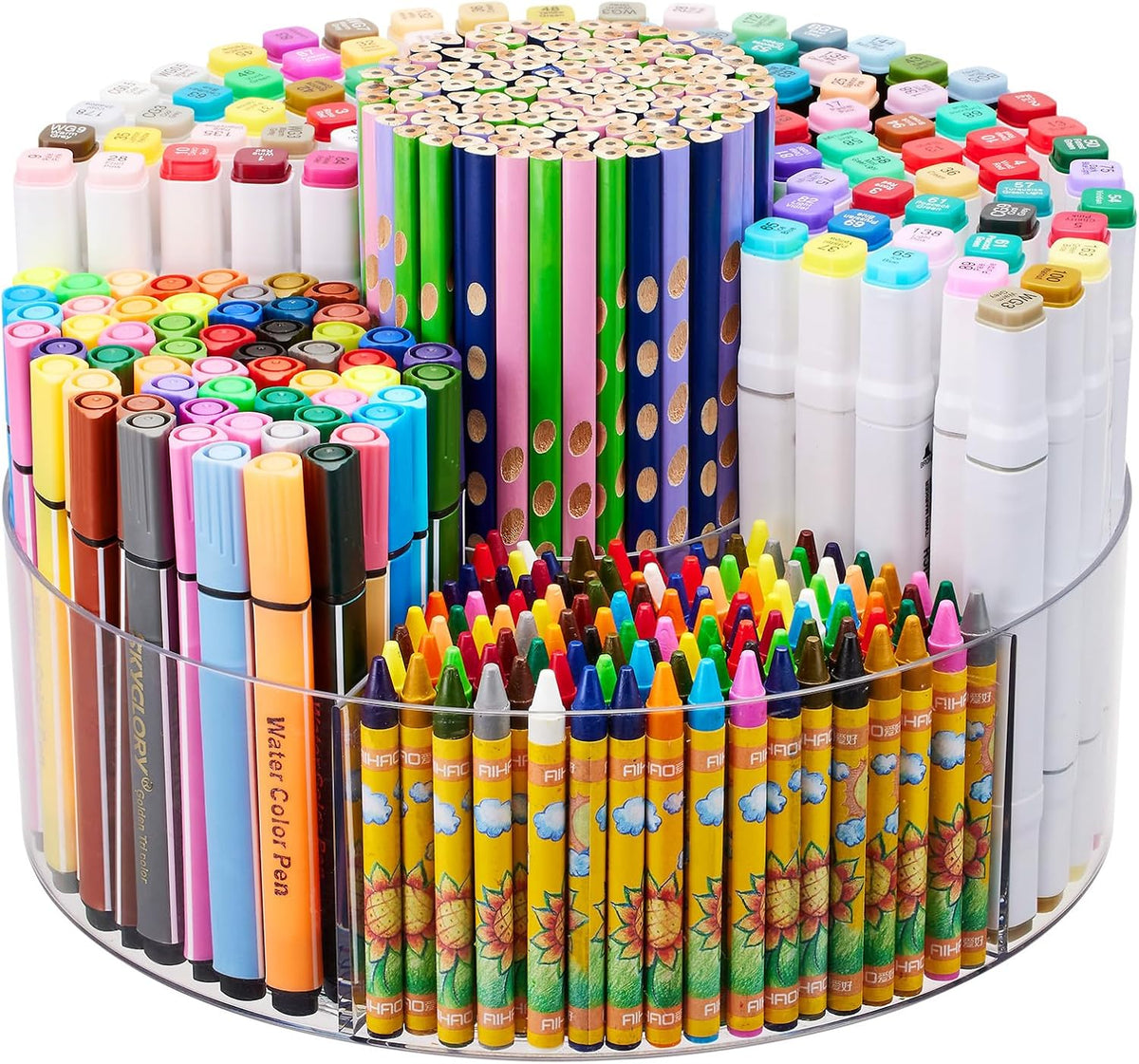 Acrylic Pen Marker Organizer for Desk, 360-Degree Rotating Pencil Holder Crayon Art Supplies Storage Organizer, 6 Slots Clear Large Capcaity Spinning Caddy for Home Office School Kids