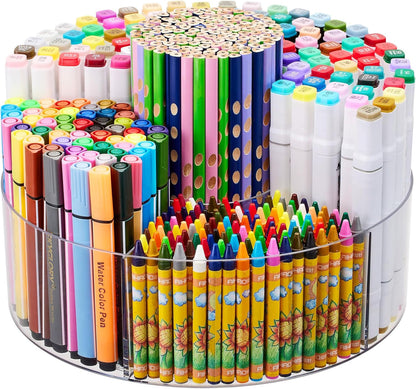 Acrylic Pen Marker Organizer for Desk, 360-Degree Rotating Pencil Holder Crayon Art Supplies Storage Organizer, 6 Slots Clear Large Capcaity Spinning Caddy for Home Office School Kids
