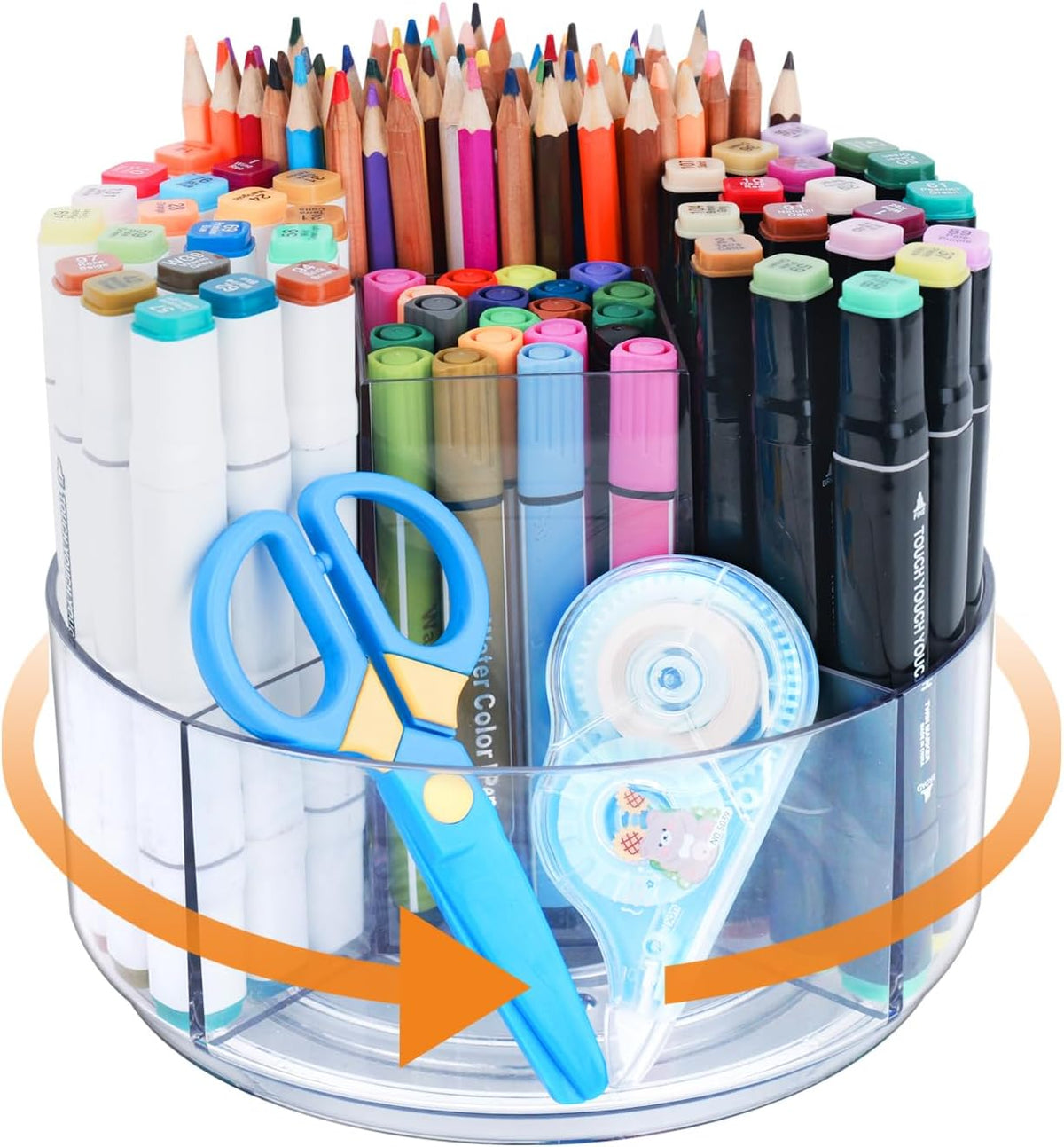 Acrylic Pen Marker Organizer for Desk, 360-Degree Rotating Pencil Holder Crayon Art Supplies Storage Organizer, 6 Slots Clear Large Capcaity Spinning Caddy for Home Office School Kids