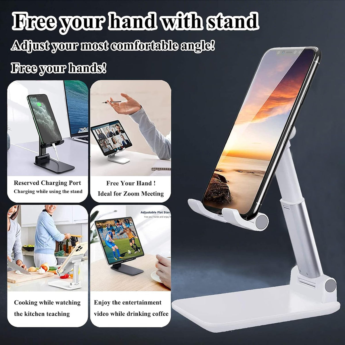 2 Pcs Cell Phone Stand for Desk Adjustable Desktop Phone Holder