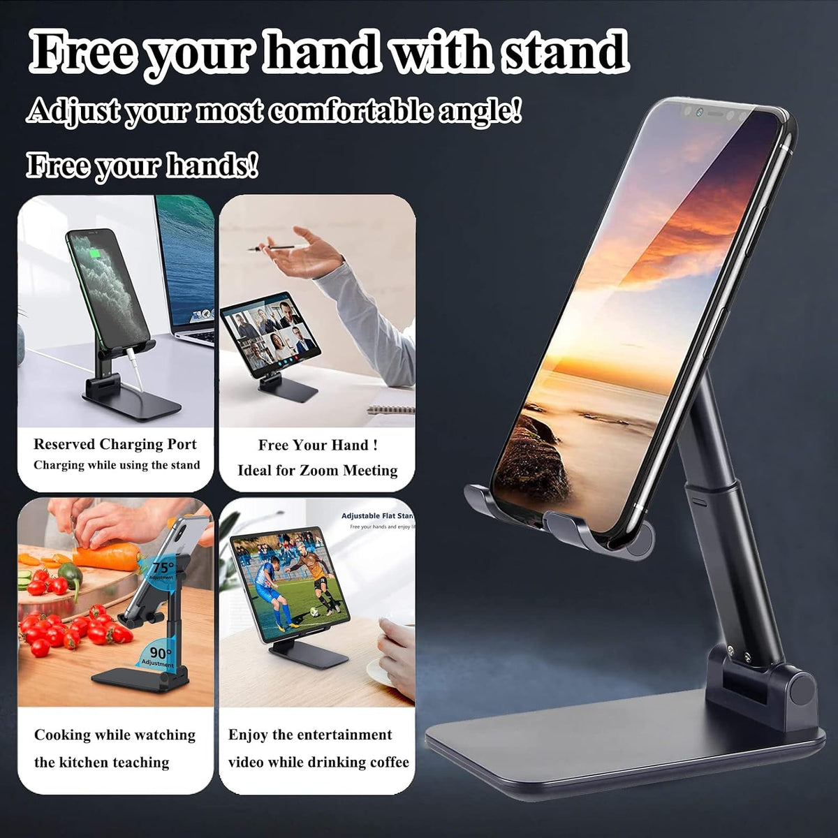 2 Pcs Cell Phone Stand for Desk Adjustable Desktop Phone Holder