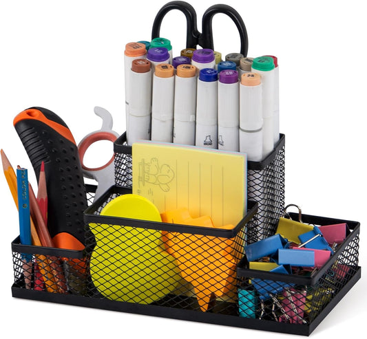 Pen Holder and Desk Organizer, Office Caddy Storage for School Home Office (Black, Medium)