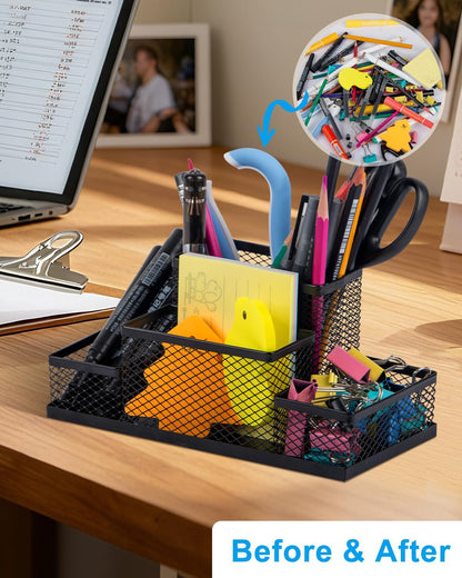 Pen Holder and Desk Organizer, Office Caddy Storage for School Home Office (Black, Medium)