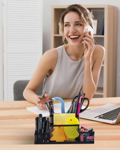 Pen Holder and Desk Organizer, Office Caddy Storage for School Home Office (Black, Medium)