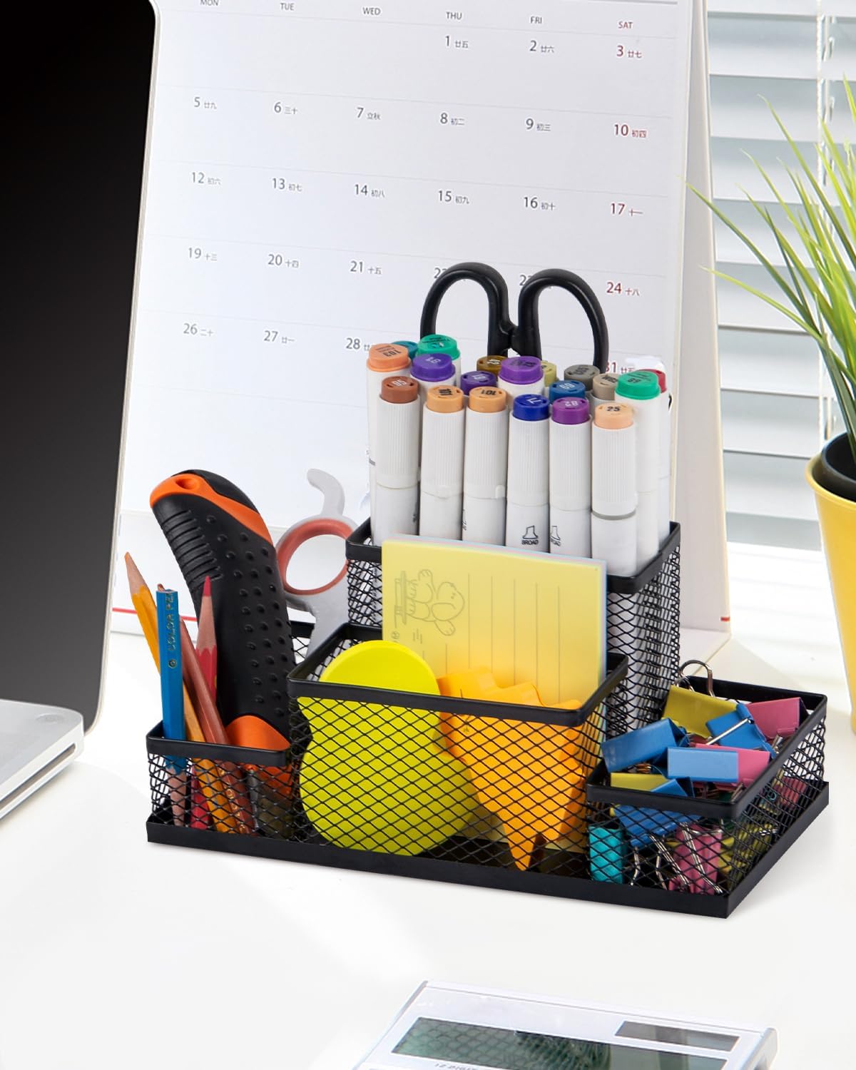 Pen Holder and Desk Organizer, Office Caddy Storage for School Home Office (Black, Medium)