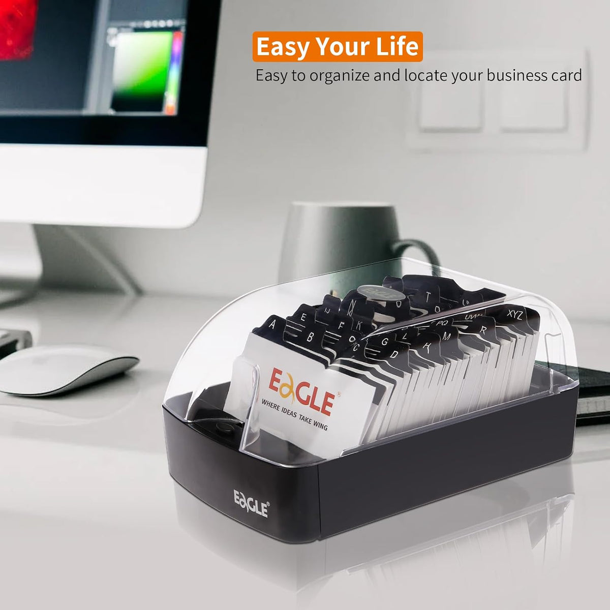 Business Card Box, Push-Button,Storage up to 350 Cards