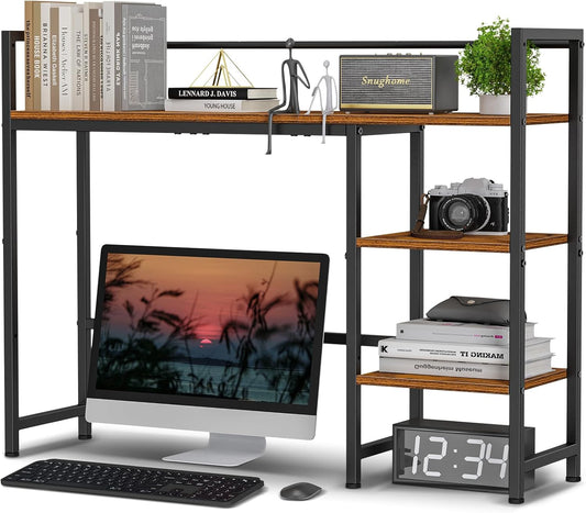 Desk Shelf, 38.6" Desktop Organizer Shelf, Desk Hutch for Computer Monitor, 4 Tier Desk Display Rack, Wood Desktop Bookshelf Storage Rack for Home Office Dorm, Rustic Brown