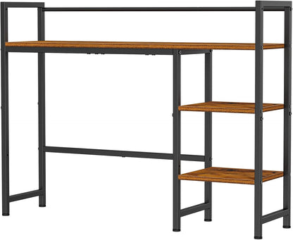 Desk Shelf, 38.6" Desktop Organizer Shelf, Desk Hutch for Computer Monitor, 4 Tier Desk Display Rack, Wood Desktop Bookshelf Storage Rack for Home Office Dorm, Rustic Brown