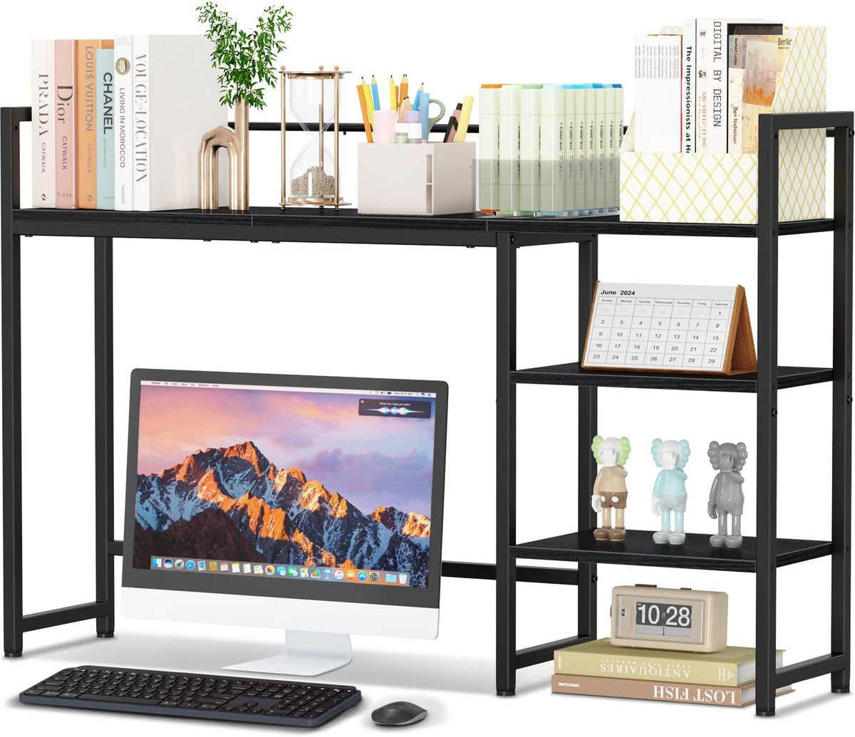 Desk Shelf, 38.6" Desktop Organizer Shelf, Desk Hutch for Computer Monitor, 4 Tier Desk Display Rack, Wood Desktop Bookshelf Storage Rack for Home Office Dorm, Rustic Brown