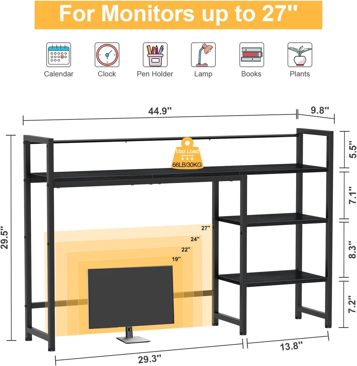 Desk Shelf, 38.6" Desktop Organizer Shelf, Desk Hutch for Computer Monitor, 4 Tier Desk Display Rack, Wood Desktop Bookshelf Storage Rack for Home Office Dorm, Rustic Brown