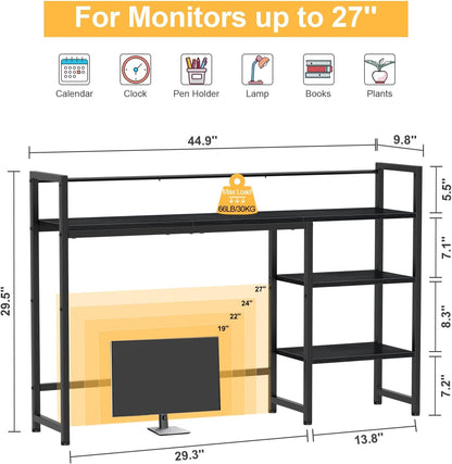Desk Shelf, 38.6" Desktop Organizer Shelf, Desk Hutch for Computer Monitor, 4 Tier Desk Display Rack, Wood Desktop Bookshelf Storage Rack for Home Office Dorm, Rustic Brown