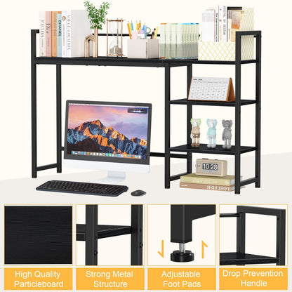 Desk Shelf, 38.6" Desktop Organizer Shelf, Desk Hutch for Computer Monitor, 4 Tier Desk Display Rack, Wood Desktop Bookshelf Storage Rack for Home Office Dorm, Rustic Brown