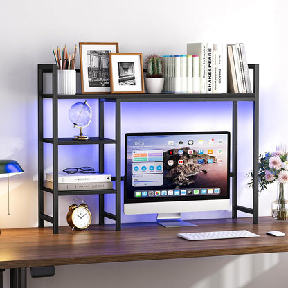 Desk Shelf, 38.6" Desktop Organizer Shelf, Desk Hutch for Computer Monitor, 4 Tier Desk Display Rack, Wood Desktop Bookshelf Storage Rack for Home Office Dorm, Rustic Brown