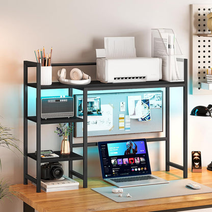 Desk Shelf, 38.6" Desktop Organizer Shelf, Desk Hutch for Computer Monitor, 4 Tier Desk Display Rack, Wood Desktop Bookshelf Storage Rack for Home Office Dorm, Rustic Brown