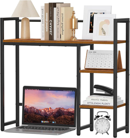 Desk Shelf, 38.6" Desktop Organizer Shelf, Desk Hutch for Computer Monitor, 4 Tier Desk Display Rack, Wood Desktop Bookshelf Storage Rack for Home Office Dorm, Rustic Brown