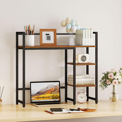 Desk Shelf, 38.6" Desktop Organizer Shelf, Desk Hutch for Computer Monitor, 4 Tier Desk Display Rack, Wood Desktop Bookshelf Storage Rack for Home Office Dorm, Rustic Brown