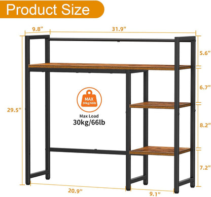 Desk Shelf, 38.6" Desktop Organizer Shelf, Desk Hutch for Computer Monitor, 4 Tier Desk Display Rack, Wood Desktop Bookshelf Storage Rack for Home Office Dorm, Rustic Brown
