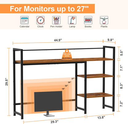 Desk Shelf, 38.6" Desktop Organizer Shelf, Desk Hutch for Computer Monitor, 4 Tier Desk Display Rack, Wood Desktop Bookshelf Storage Rack for Home Office Dorm, Rustic Brown
