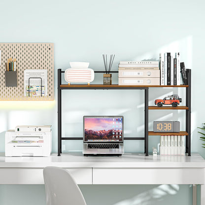 Desk Shelf, 38.6" Desktop Organizer Shelf, Desk Hutch for Computer Monitor, 4 Tier Desk Display Rack, Wood Desktop Bookshelf Storage Rack for Home Office Dorm, Rustic Brown