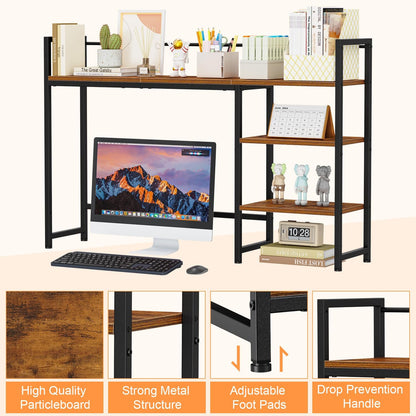Desk Shelf, 38.6" Desktop Organizer Shelf, Desk Hutch for Computer Monitor, 4 Tier Desk Display Rack, Wood Desktop Bookshelf Storage Rack for Home Office Dorm, Rustic Brown