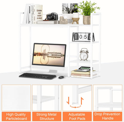 Desk Shelf, 38.6" Desktop Organizer Shelf, Desk Hutch for Computer Monitor, 4 Tier Desk Display Rack, Wood Desktop Bookshelf Storage Rack for Home Office Dorm, Rustic Brown
