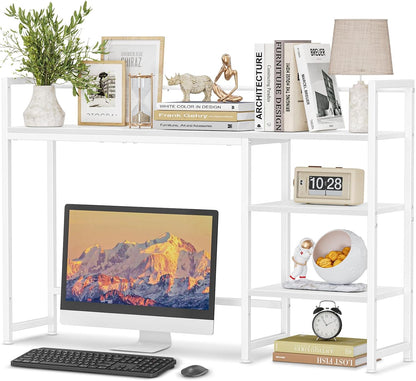 Desk Shelf, 38.6" Desktop Organizer Shelf, Desk Hutch for Computer Monitor, 4 Tier Desk Display Rack, Wood Desktop Bookshelf Storage Rack for Home Office Dorm, Rustic Brown