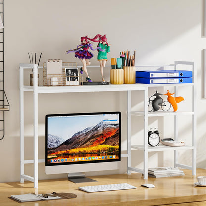 Desk Shelf, 38.6" Desktop Organizer Shelf, Desk Hutch for Computer Monitor, 4 Tier Desk Display Rack, Wood Desktop Bookshelf Storage Rack for Home Office Dorm, Rustic Brown