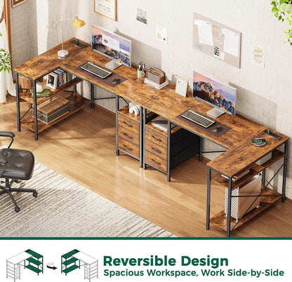 L Shaped Office Desk with Power Outlets & 3 Drawers