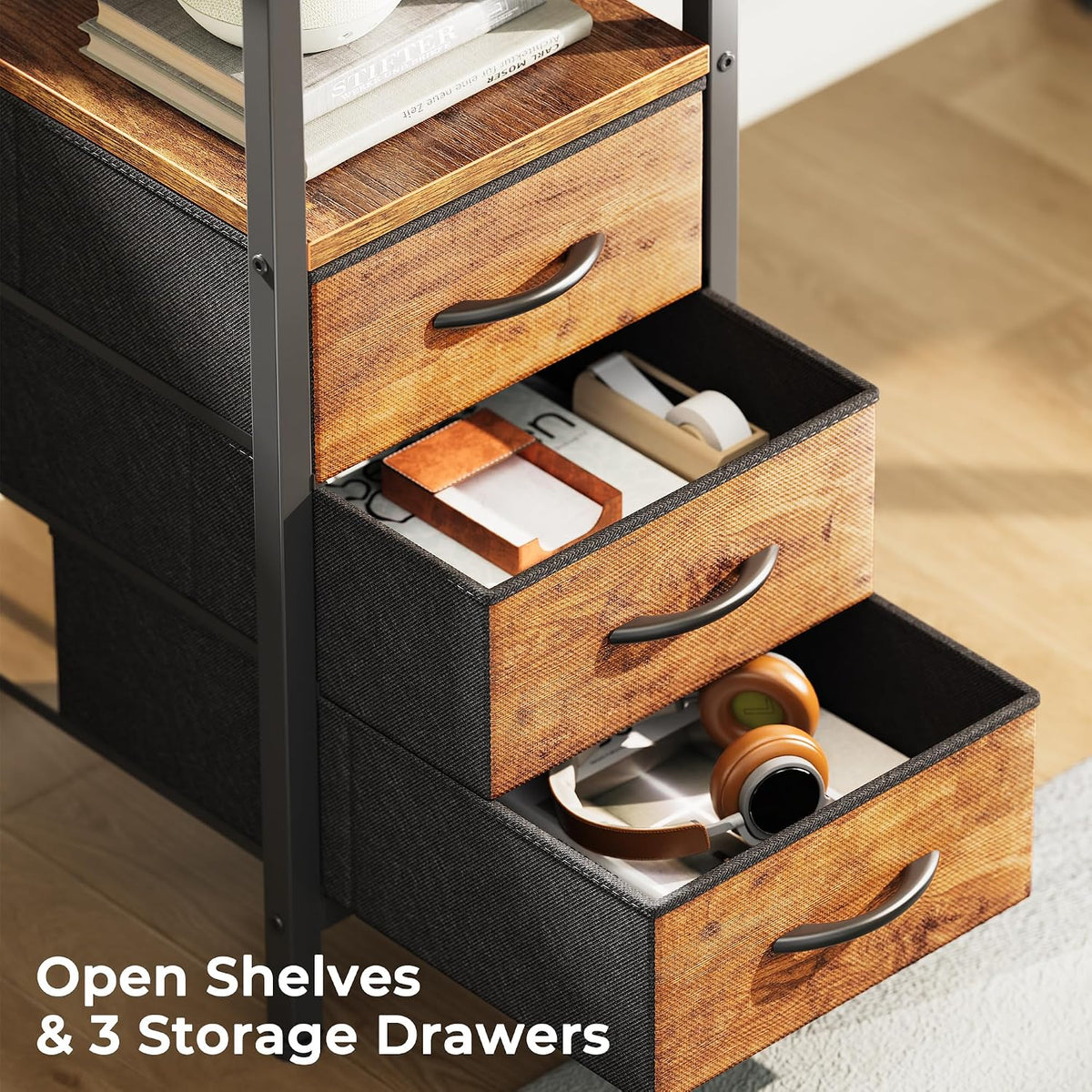 L Shaped Office Desk with Power Outlets & 3 Drawers