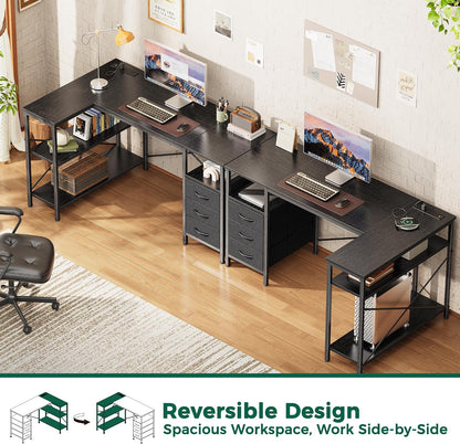 L Shaped Office Desk with Power Outlets & 3 Drawers