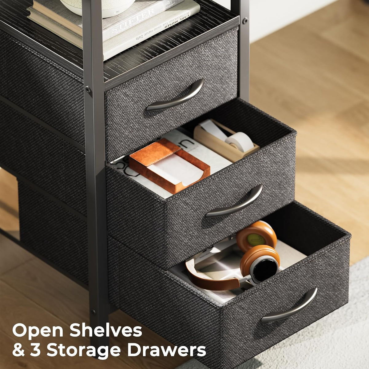 L Shaped Office Desk with Power Outlets & 3 Drawers