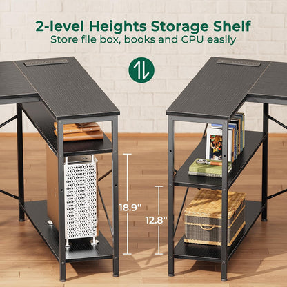 L Shaped Office Desk with Power Outlets & 3 Drawers