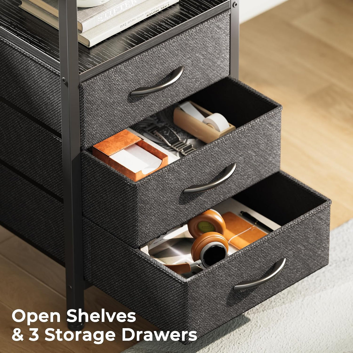 L Shaped Office Desk with Power Outlets & 3 Drawers