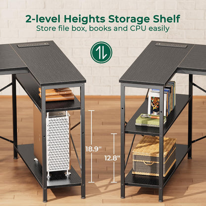 L Shaped Office Desk with Power Outlets & 3 Drawers