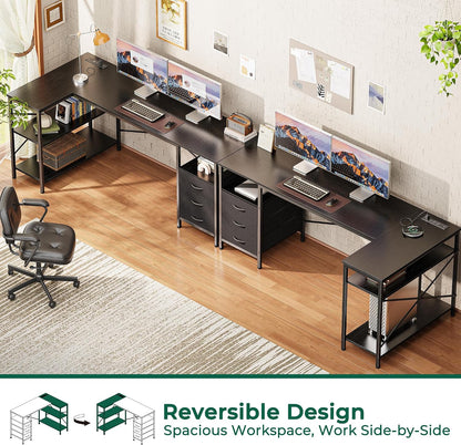 L Shaped Office Desk with Power Outlets & 3 Drawers