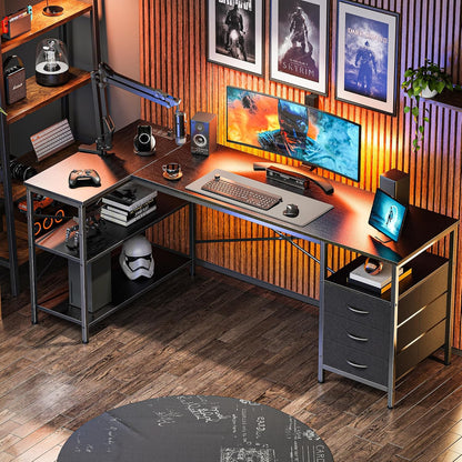 L Shaped Office Desk with Power Outlets & 3 Drawers