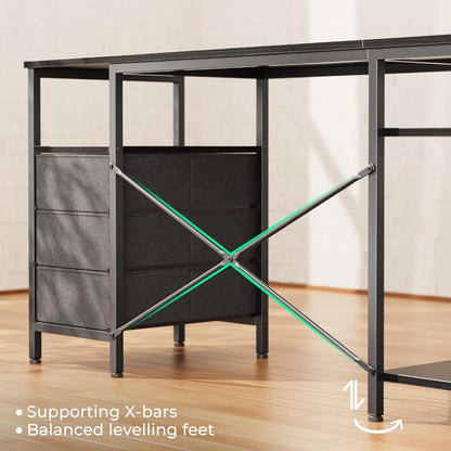 L Shaped Office Desk with Power Outlets & 3 Drawers