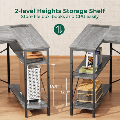 L Shaped Office Desk with Power Outlets & 3 Drawers