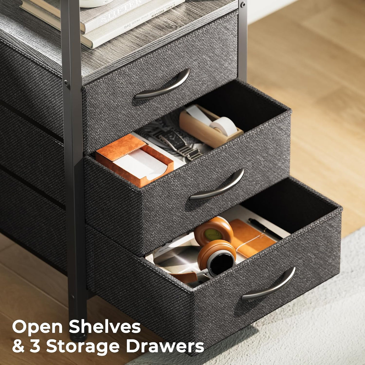 L Shaped Office Desk with Power Outlets & 3 Drawers