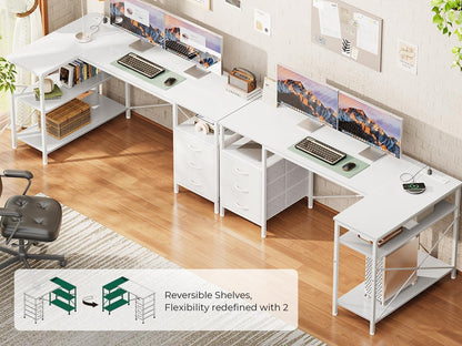 L Shaped Office Desk with Power Outlets & 3 Drawers