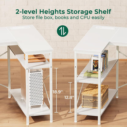 L Shaped Office Desk with Power Outlets & 3 Drawers