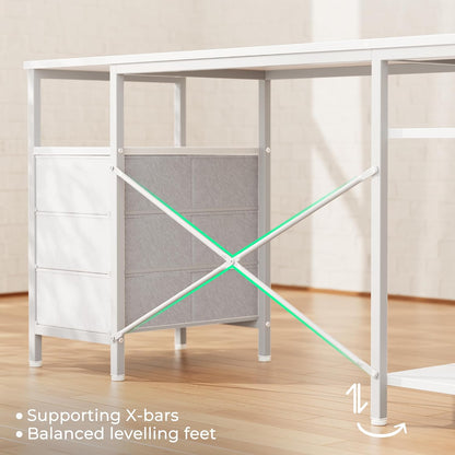 L Shaped Office Desk with Power Outlets & 3 Drawers