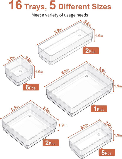 22 PCS Drawer Organizer, 4-Size Desk Bathroom Drawer Organizer