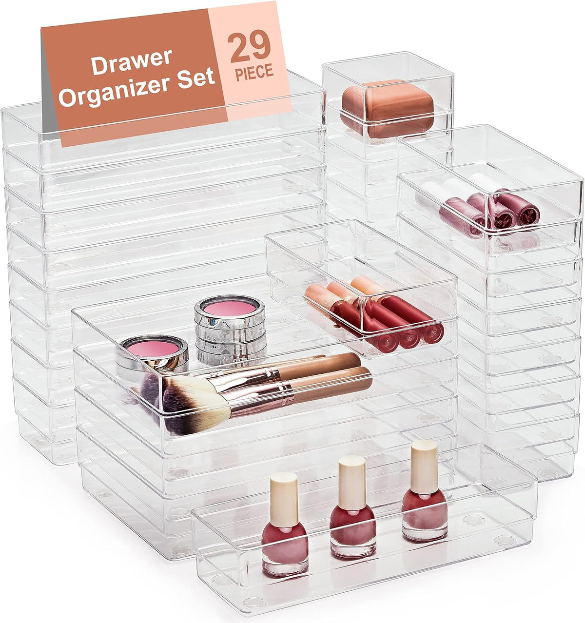 22 PCS Drawer Organizer, 4-Size Desk Bathroom Drawer Organizer